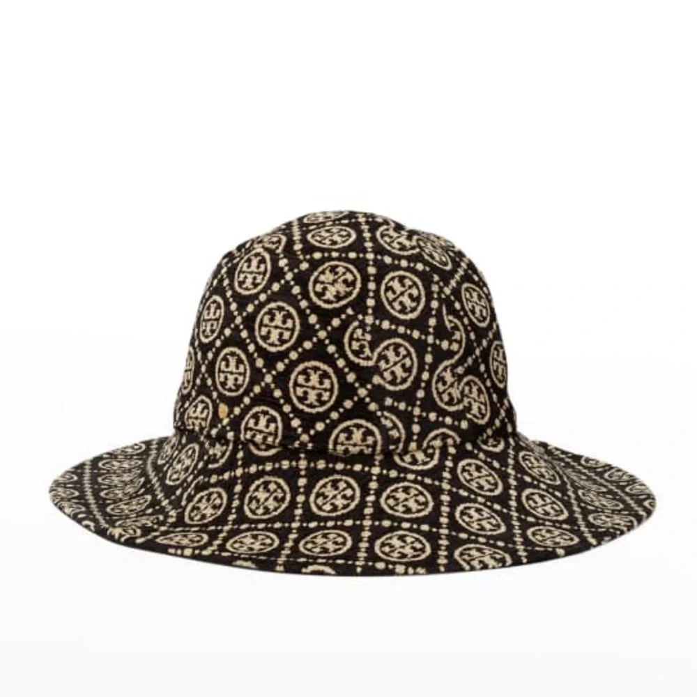 Tory Burch Black and Cream Logo Sun Hat